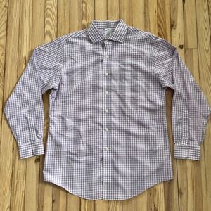 Brooks Brothers Regent Fit Gingham Dress Shirt Men 16 Lavender White Button Down